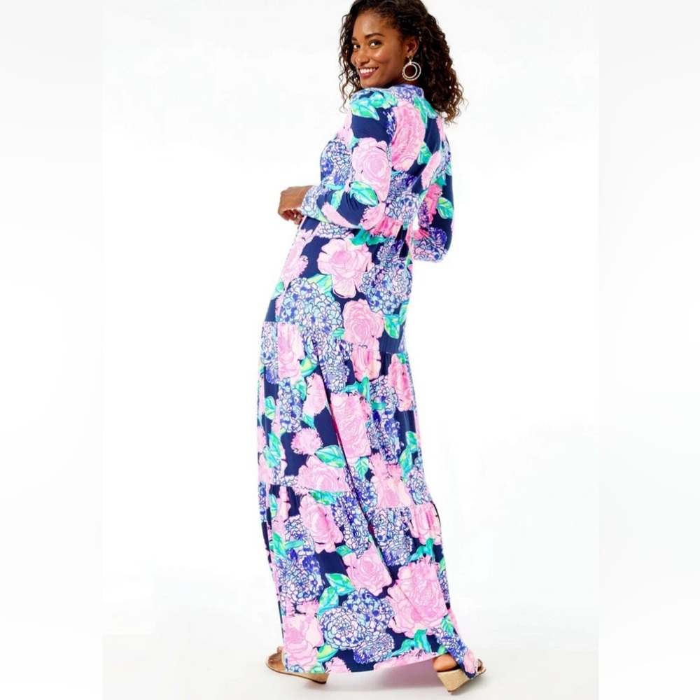 Lilly Pulitzer Martinique Tiered Maxi Dress Long Sleeve Hey Hey Bouquet XXS - Picture 3 of 16